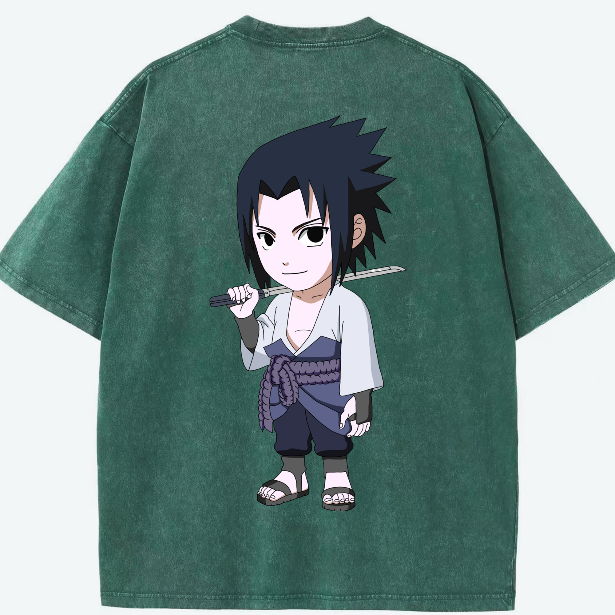 （画像用） NARUTO -ナルト- うちは サスケ Uchiha Sasuke 綿100% ヴィンテージ風 半袖Tシャツ（背面プリント）